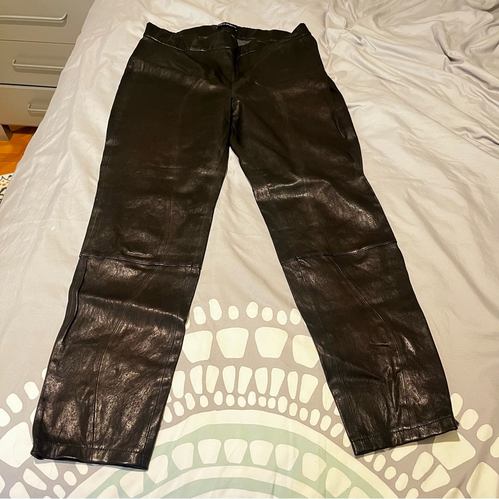 NYDJ Stretch Lamb Leather Pull-On Pants | Equestrian Style | Black | Size L